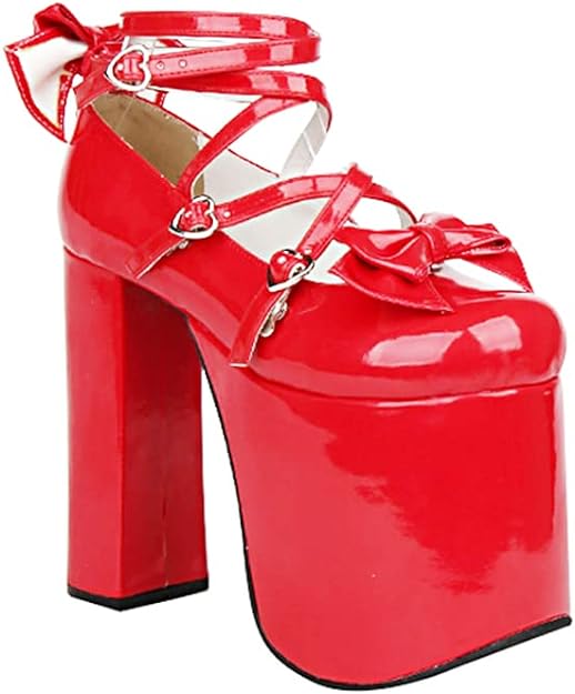 [Sky]ロリータ 靴 15ｃｍヒール 厚底 パンプス ゴシック ゴスロリ 靴 ロリータシューズ靴 丸トウ お嬢様 お姫様風 美脚 履きやすい 太ヒール リボン ス トラップ