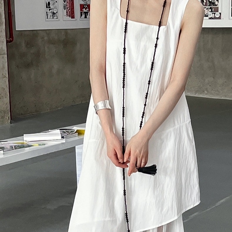 ノースリーブワンピース オーガンザスプライシングフィッシュテールドレス夏韓国フェイクレイヤードベストワンピースフラワーノースリーブワンピース