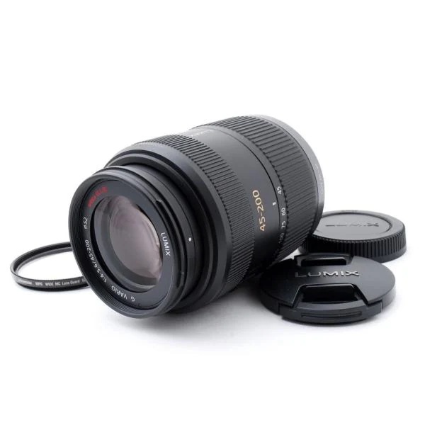 【中古】パナソニック Panasonic H-FS045200 G VARIO 45-200mm F4-5.6 MEGA O.I.S 美品 フィルター付き 望遠 ズームズームレンズ