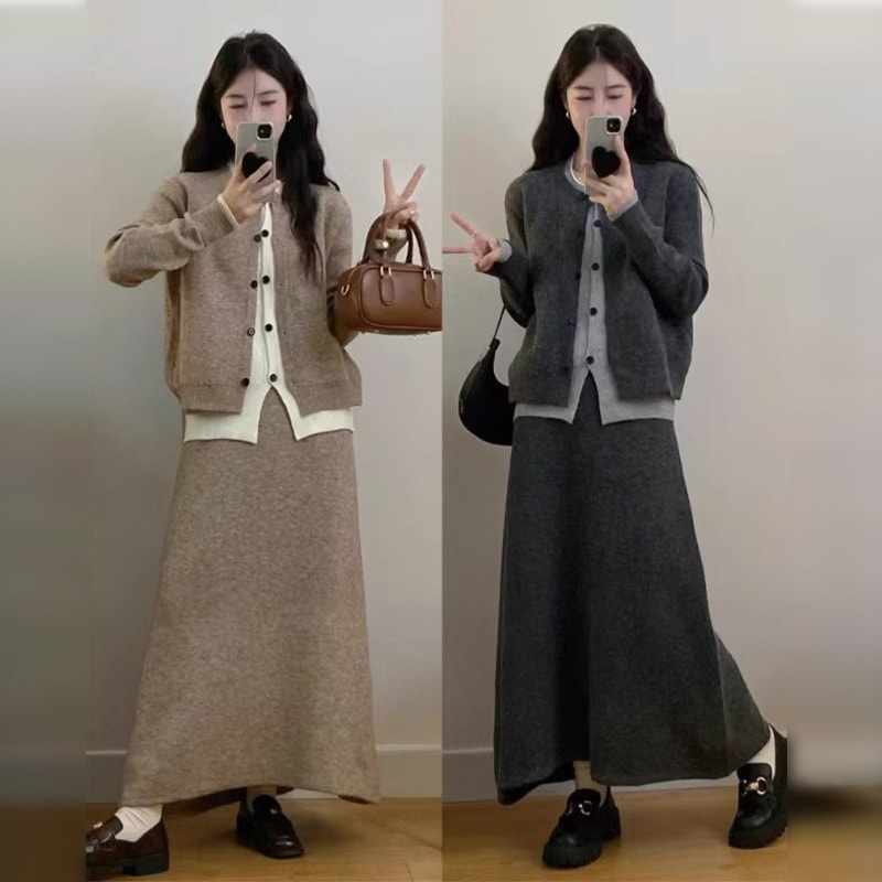 晩秋初冬コーデ韓国ニットジャンプスーツレディース2024おしゃれ気質コンプリートセット