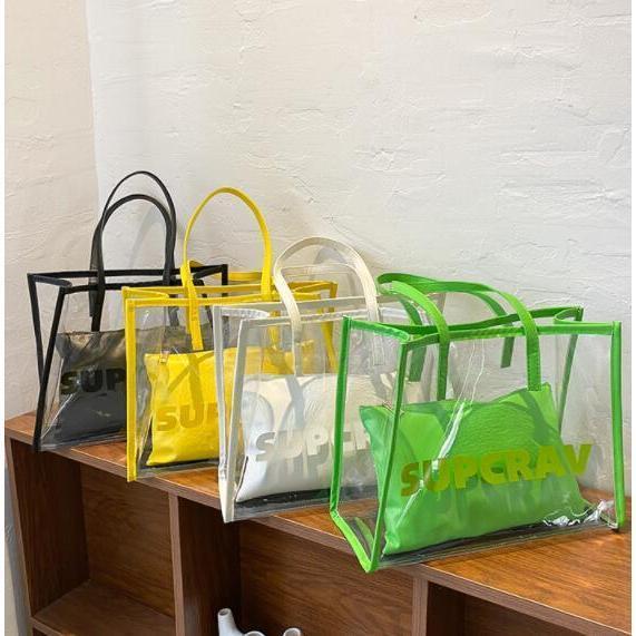 夏バッグ 5 トートバッグ 大きめ レディース a4 ビニールバッグ バッグ 透明 クリアバッグ 巾着 透明トートバッグ おしゃれ 軽量 トレンド