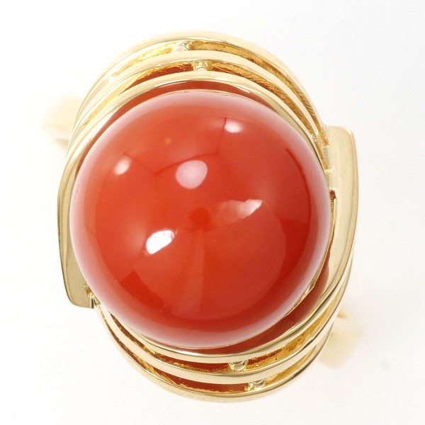 K18 18金 YG リング 指輪 7.5号 サンゴ カード鑑別書 ジュエリー 中古