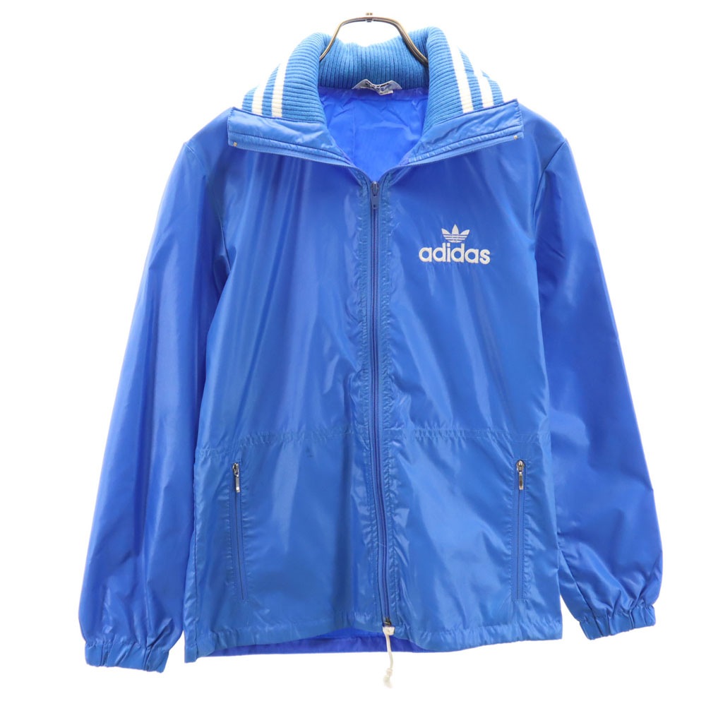 70s 80s ヴィンテージ デサント製 トレフォイルロゴ ナイロンジャケット S ブルー フード付き メンズ