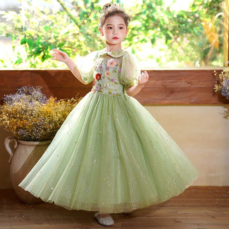 ガールズドレスプリンセスドレス子供誕生日ホストフラワーガールウェディングリトルガールピアノ演奏衣装