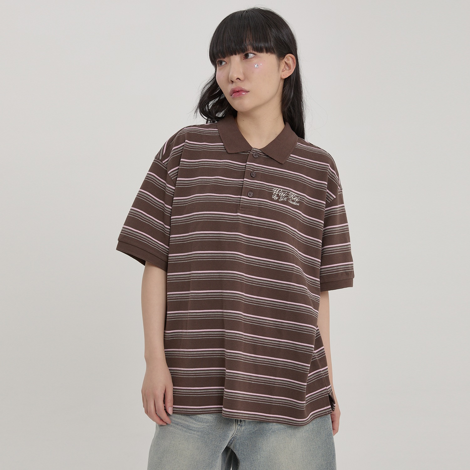 Stripe Pique Half Sleeve T-shirt BROWN