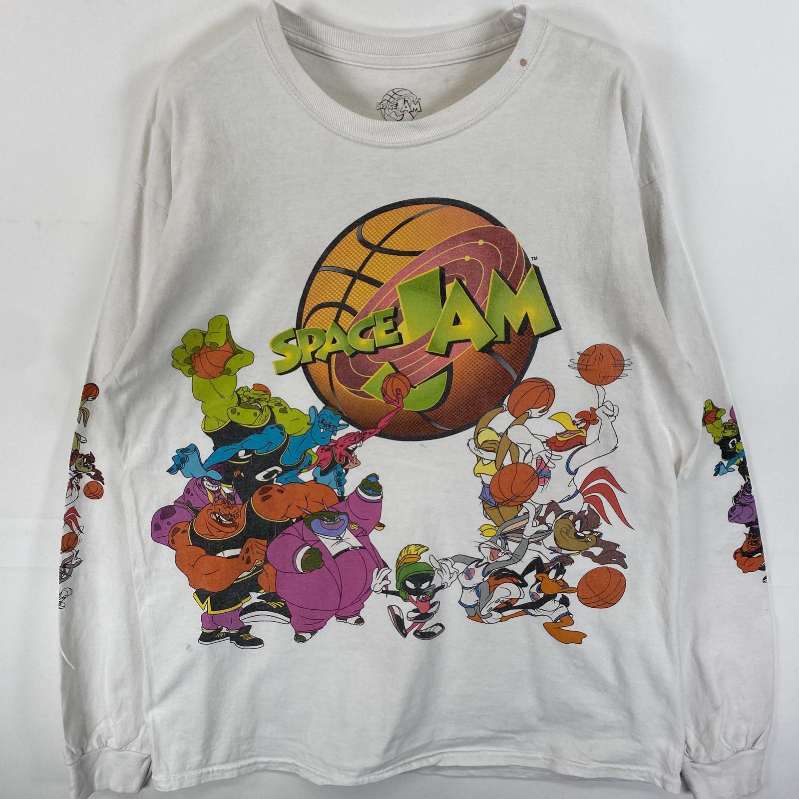 古着 スペースジャム SPACE JAM 長袖Tシャツ ルーニーテューンズ 袖プリント キャラクター L ホワイト メンズ