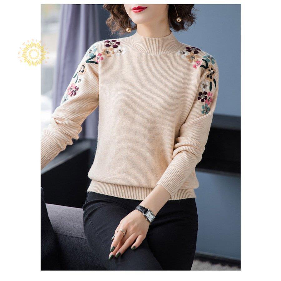 ２点で11o円OFF！【本日限定】新作先行発売トップス ソフト 新作 カットソー カジュアル ニット セーター レディース プルオーバー 着痩せ プチハイネック フラワー 花柄 ショートセーター きれ