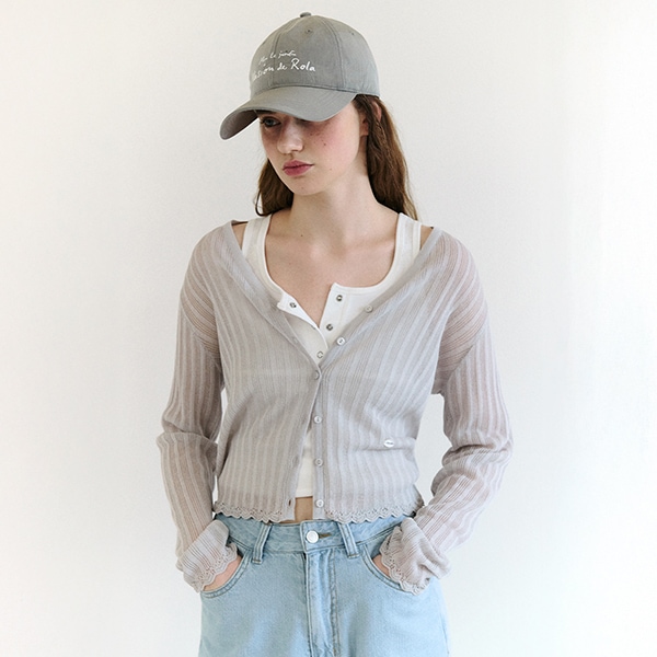 LACE DETAIL CARDIGAN LIGHT GRAY