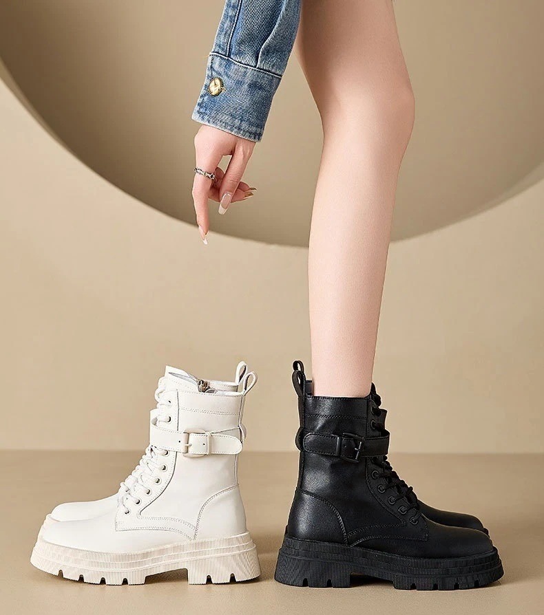 チャンキーヒールマーチンブーツ女性新しい秋と冬の厚底ショートブーツ女性百ブリティッシュスタイルの短い部分の中ふくらはぎブーツ