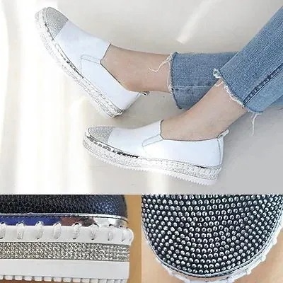 品質の本革生地 キラキラキュービックが可愛いスリッポン レディー スリッポン レースアップ シューズ スニーカー ローファー フラット