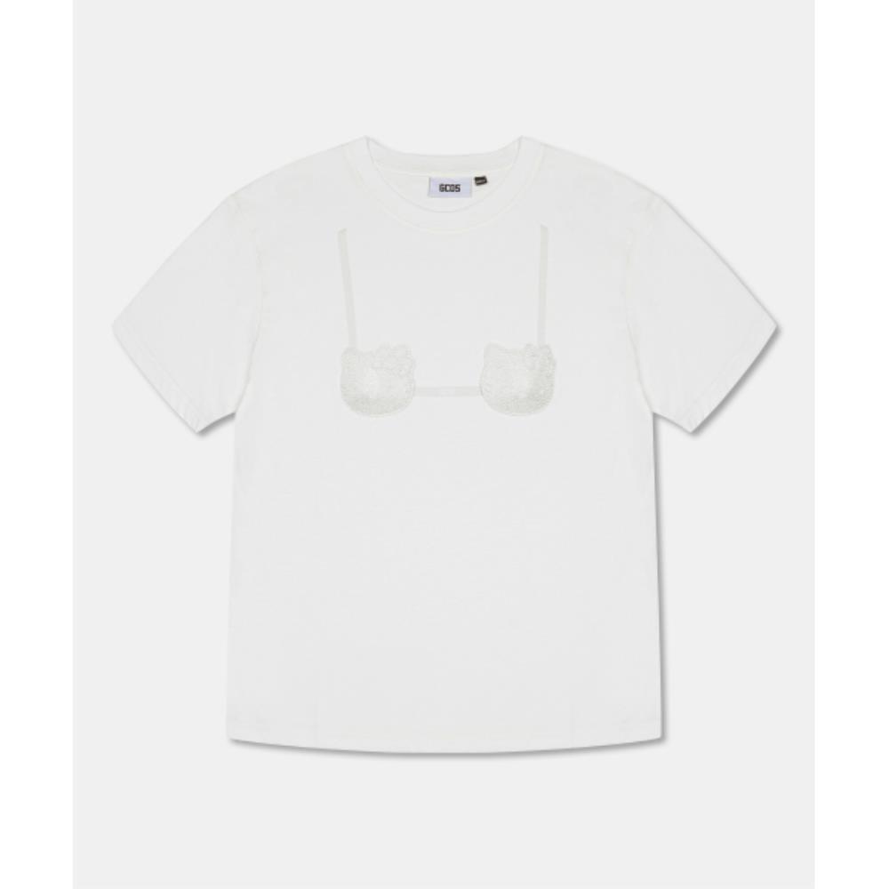 GCDS HELLO KITTY PRINTED BRA BOXY TSHIRT DKTAA21075WH