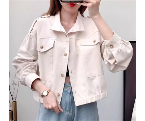 レディース ジャケット コート アウター 上着 ショート 長袖 襟付き スタンドカラー ポケット ボタン 薄手 大人可愛い きれいめ シンプル カジュアル おしゃれ かっこいい レトロ メンズライク 5,724円
