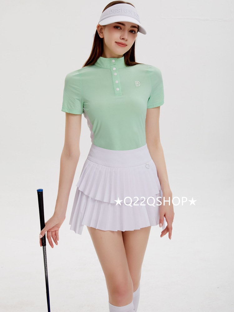 ゴルフウェア レディース スポーツウェア ゴルフスカート 半袖 POLO ポロシャツ Tシャツ 上下セット グリーン 白 プリーツスカ 薄手 春夏 通気性 速乾 女性 テニスウェア 韓国風 おしゃれ