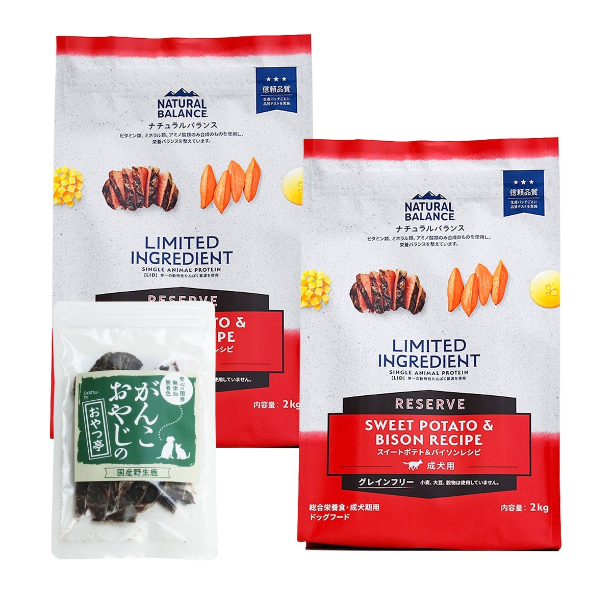 LIDグレインフリー 成犬用 スイートポテト&バイソン 2kg×2袋【国産鹿肉ジャーキー付き(お試しサイズ)】