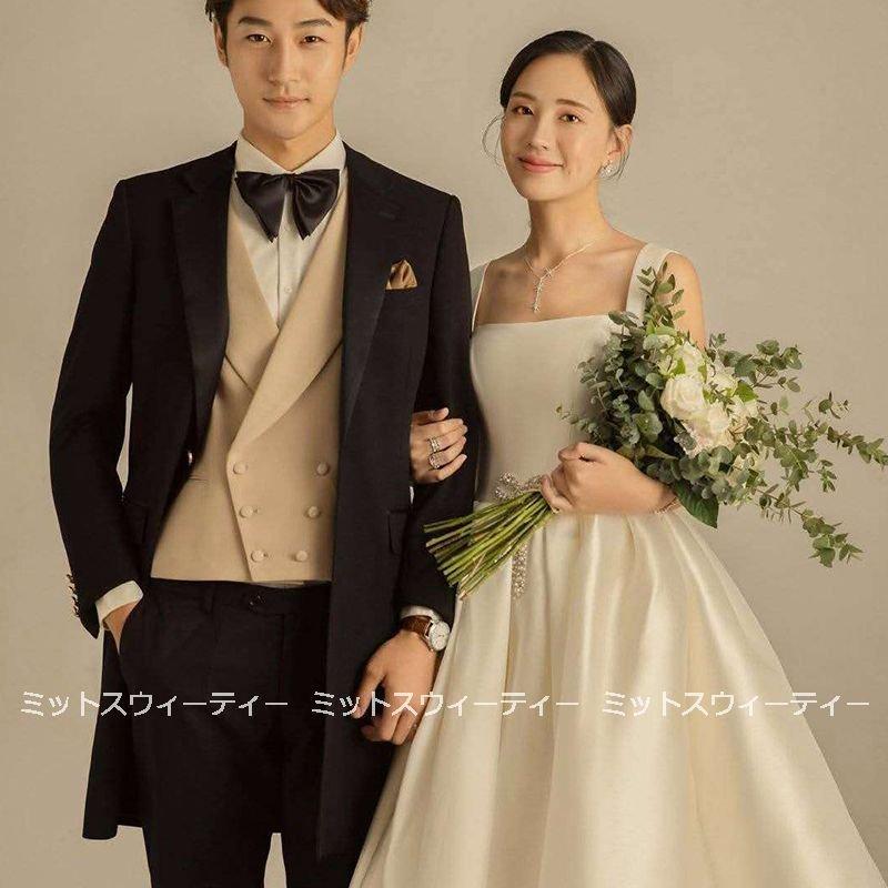 韓国ファッション結婚式 披露宴 ウエディングドレス セミオーダー 演奏会 ブライダル ロングドレス 花嫁 aラインドレス 袖なし 二次会 ウェディングドレス パーティードレス