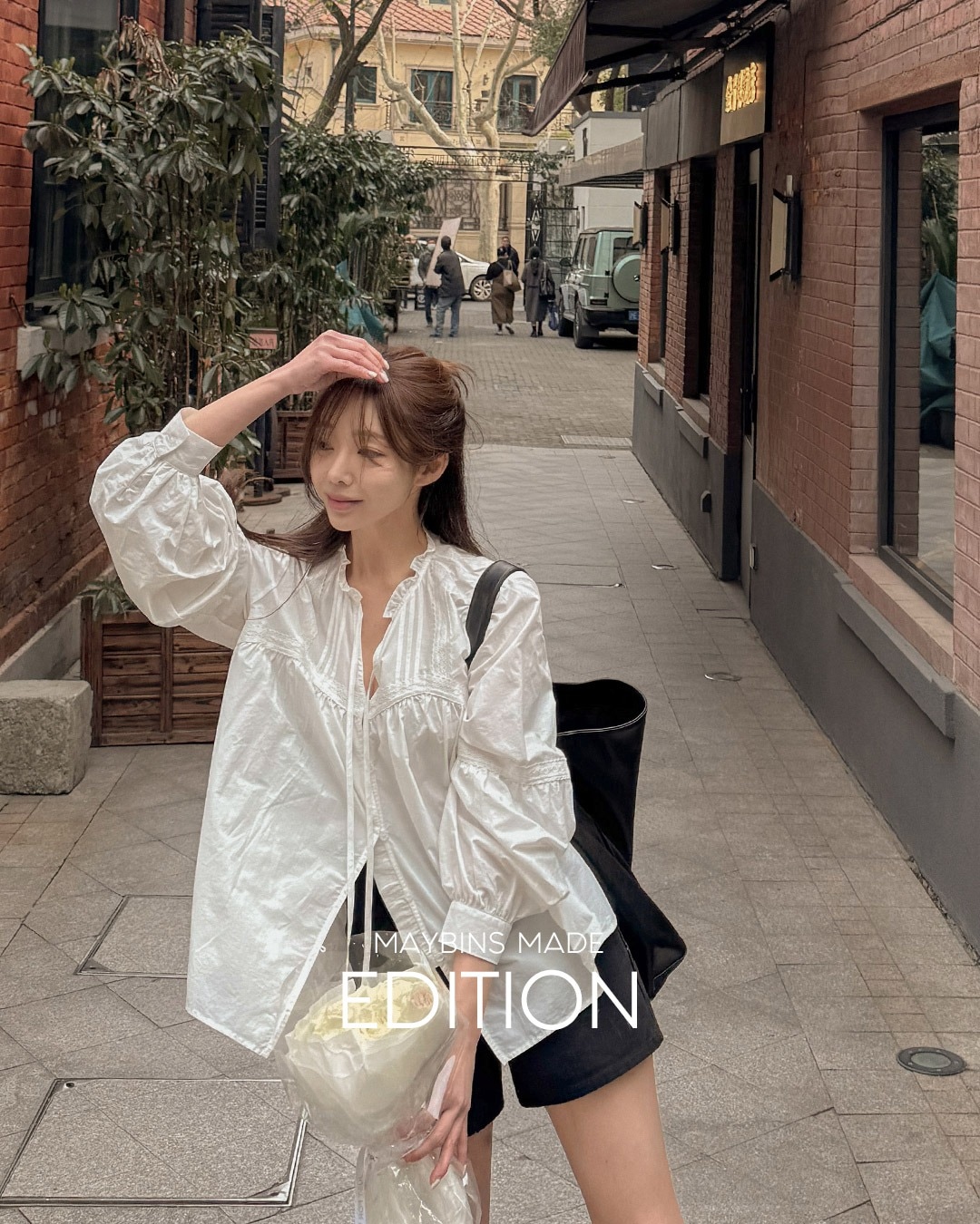 [企画特価/MADE] リールレースシャーリングブラウス韓国ファッション レディース