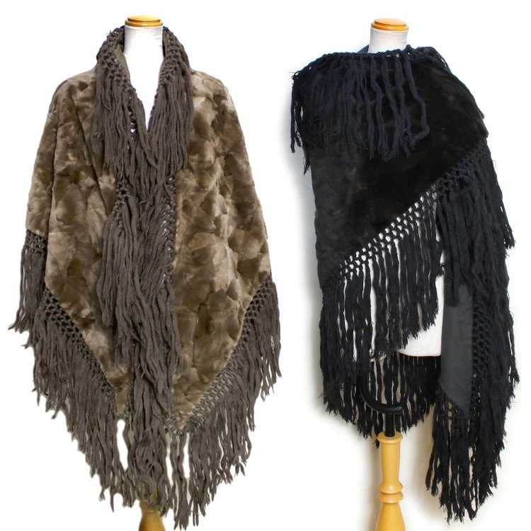 ミンク 大判 ファー ストール フリンジ付 ケープ 送料無料 レディース ギフト プレゼント