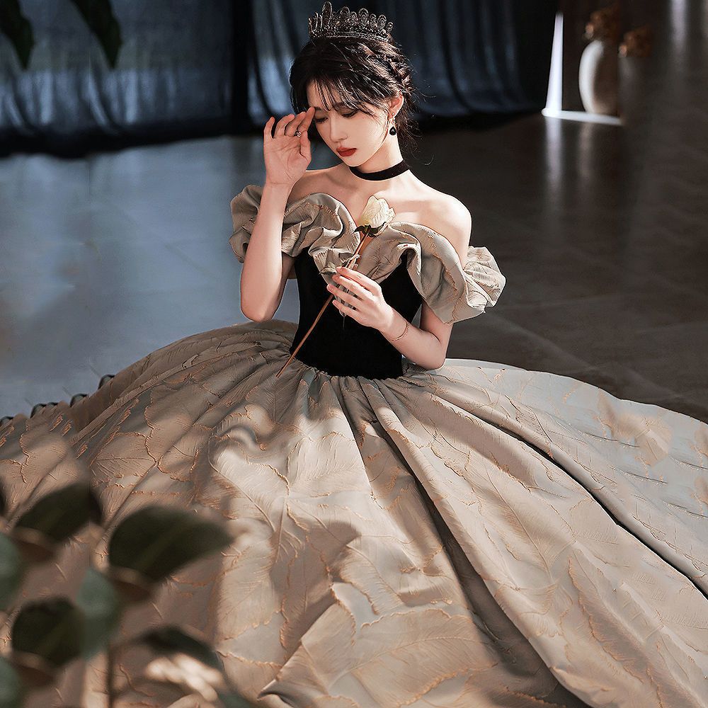 風イブニングドレスハイエンド2025ワンショルダーブラックドレスエレガント宴会ホスト 10,531円