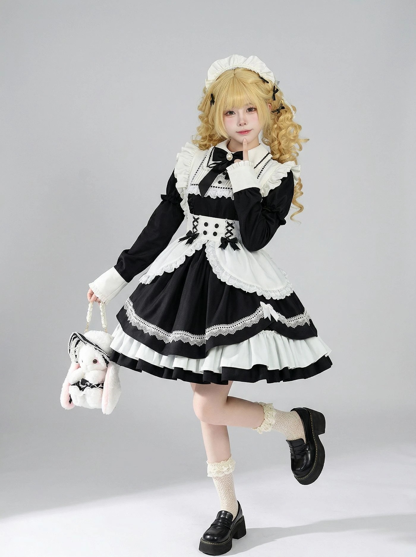 春秋 ロリータ レトロ ロリータワンピース 長袖 可愛い 取り外し可能 4点セット 制服 人気 レディース
