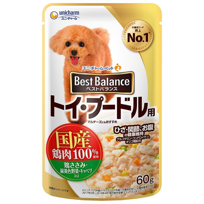 （まとめ買い）ユニ・チャーム ベストバランス パウチ トイ・プードル用 鶏ささみ・緑黄色野菜・キャベツ入り 60g 犬用フード 【×36】