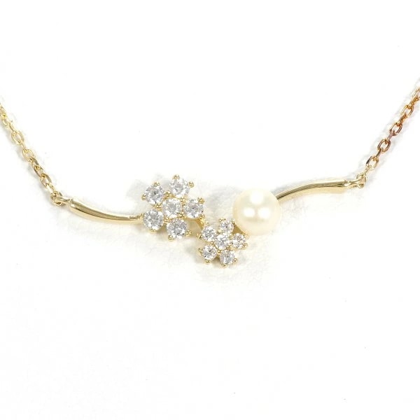 K10 10金 YG イエローゴールド ネックレス パール ジルコニア ジュエリー 中古