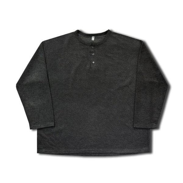 メンズワッフルヘンリーネックボタンラウンド長袖TシャツOF-TSA-Q015-チャコール