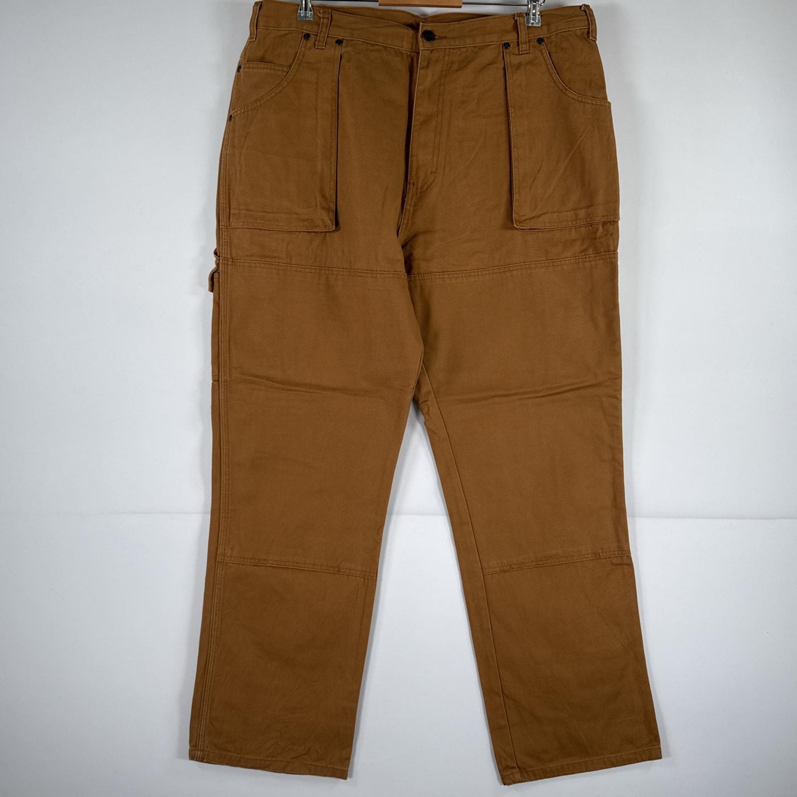 古着 ワークパンツ ダック ペインターパンツ 作業着 ワンポイント ロゴ ストレート 大きいサイズ ブラウン メンズ