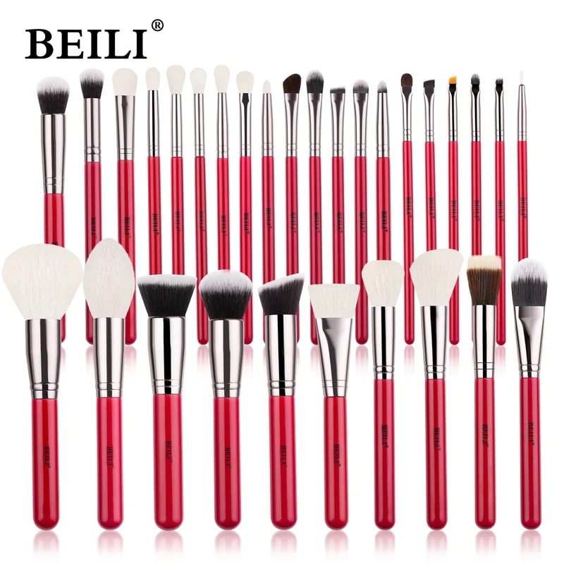 Beili-赤の天然メイクブラシセットプロのアイシャドウファンデーションミックスパウダーブラッシュアイブロウ11-30個