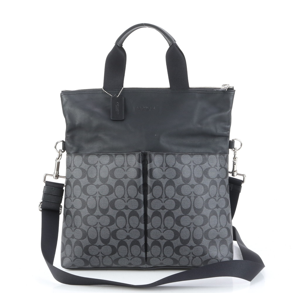 未使用 シグネチャー F54774 レザー×コーティングキャンバス 2WAY ショルダーバッグ 斜め掛け メッセンジャー ビジネス 通勤 トート A4 メンズ RRE CQ28-3 中古