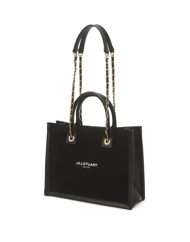 Black Logo Print Cotton Tote and Shoulder Bag