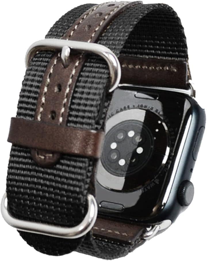 atelierCODEL アップルウォッチ バンド 職人が付け心地を追求 apple watch ナイロン(ブラック（穴革補強バージョン）, 44mm/45mm/46mm/49mm)