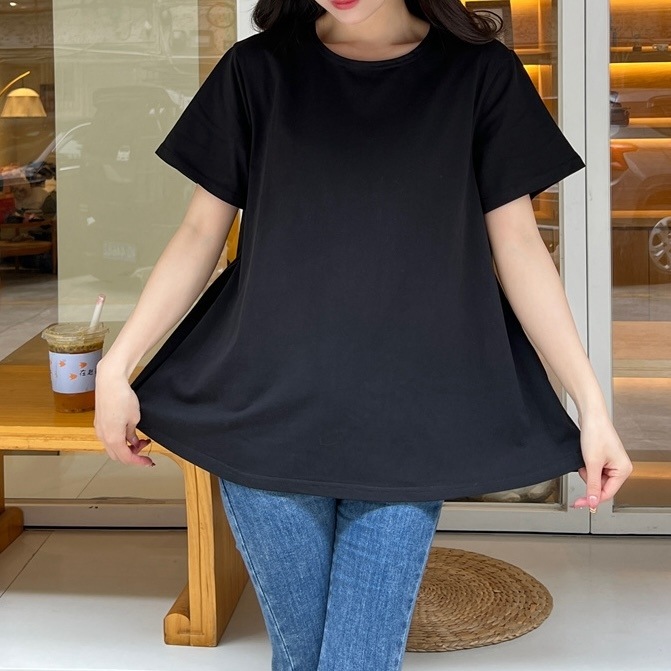 シンプルTシャツ レディース トップス 半袖 ラウンドネック 襟なし セミフレア きれいめ シンプル カジュアル 上品 こなれ感 ラフ スポーティー とろみ感 ナチュラル 無地 春 夏 オフィス