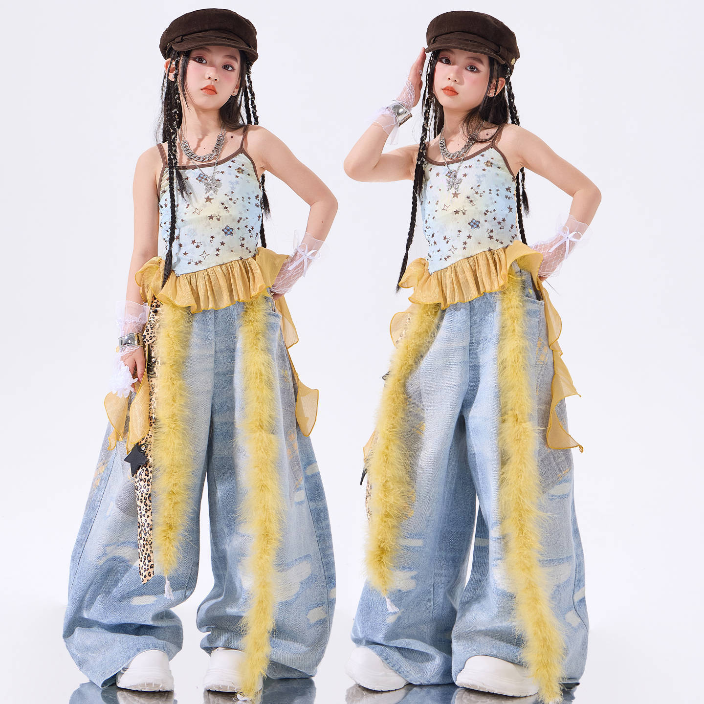 クールガール クロップトップス ジャズダンス女児衣装子供用ストリートダンスパフォーマンス衣装女子グループのランウェイショー用ガールズダンス衣装6月1日発表会衣装