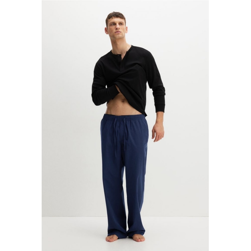 H&M ポプリンパンツリラックスフィットダークブルー