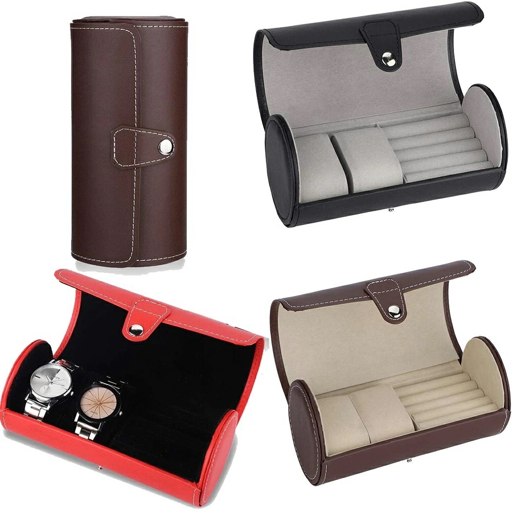 指輪と時計プレイケース（レッド ブラック ブラウン） 合成 レザー ベルベット 革 皮 プレイボックス ガラス コレクションボックス 男性 メンズ 父の日 プレゼント ギフト ブレスレット バングル