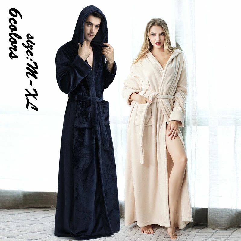 バスローブ レディース メンズ マキシ丈 ルームウェア フランネル ペアガウン ロング丈 厚手 暖かい ガウン 春秋冬 フード付き 長袖 サウナ 風呂上がり ホテル カーディガン ユニセックス 大きい