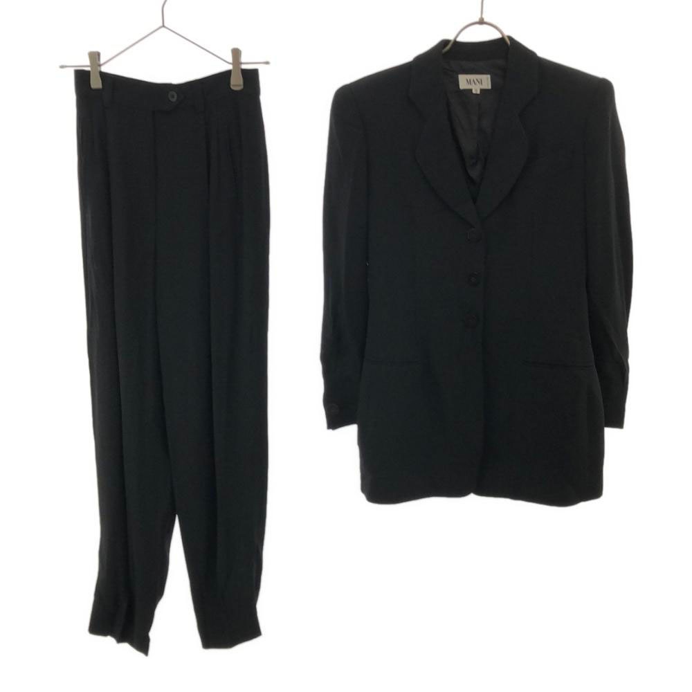 マニ イタリア製 パンツスーツ 上下セットアップ 38 ブラック MANI 肩パット入 レディース