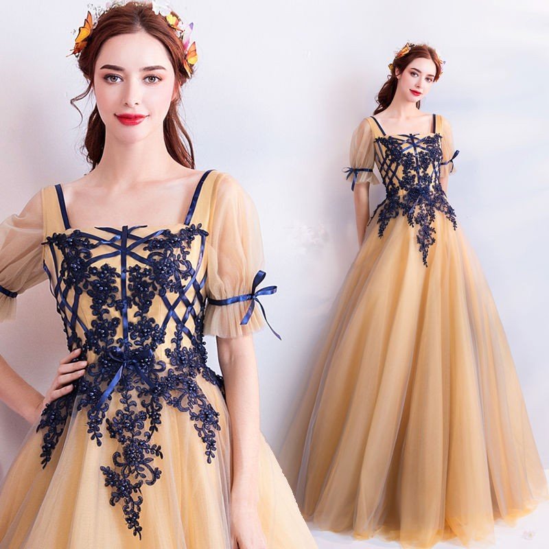 イブニングドレス レディース Aライン ふんわり パーティドレス 司会 半袖 ロングドレス 披露宴