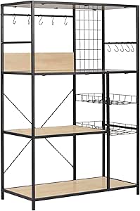レンジラック レンジ台 キッチンラック 幅83 食器棚 キッチン棚 全体耐荷重90kg 大型電子レンジ対応 キッチン収納 S字フック10個 アジャスター付きオープンラック