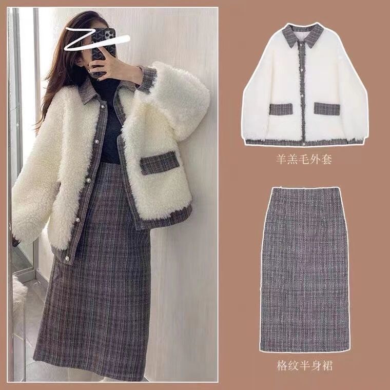 大きいサイズ ラムウール コート 2点セット レディース 秋冬 太mm ハイウエスト ミドル丈 スカートスーツ 200ポンド