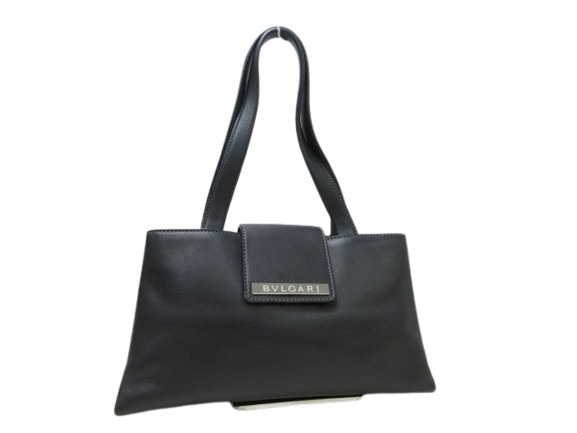 ブルガリ ハンドバッグ ロゴプレート レザー - シルバー金具 ブラック ショルダーバッグ トートバッグ ショッピングバッグ 鞄 ブランド ビジネス 斜め掛け 肩掛け 上品【本物保証】