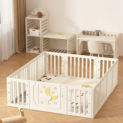 【国内即日発送】5wayベビーサークル デスク付き 180*200cm 変形可能 収納棚へ変身可能 扉付き ベビーゲート ベビーフェンス プレイヤード 簡単組立 柵 キッズ