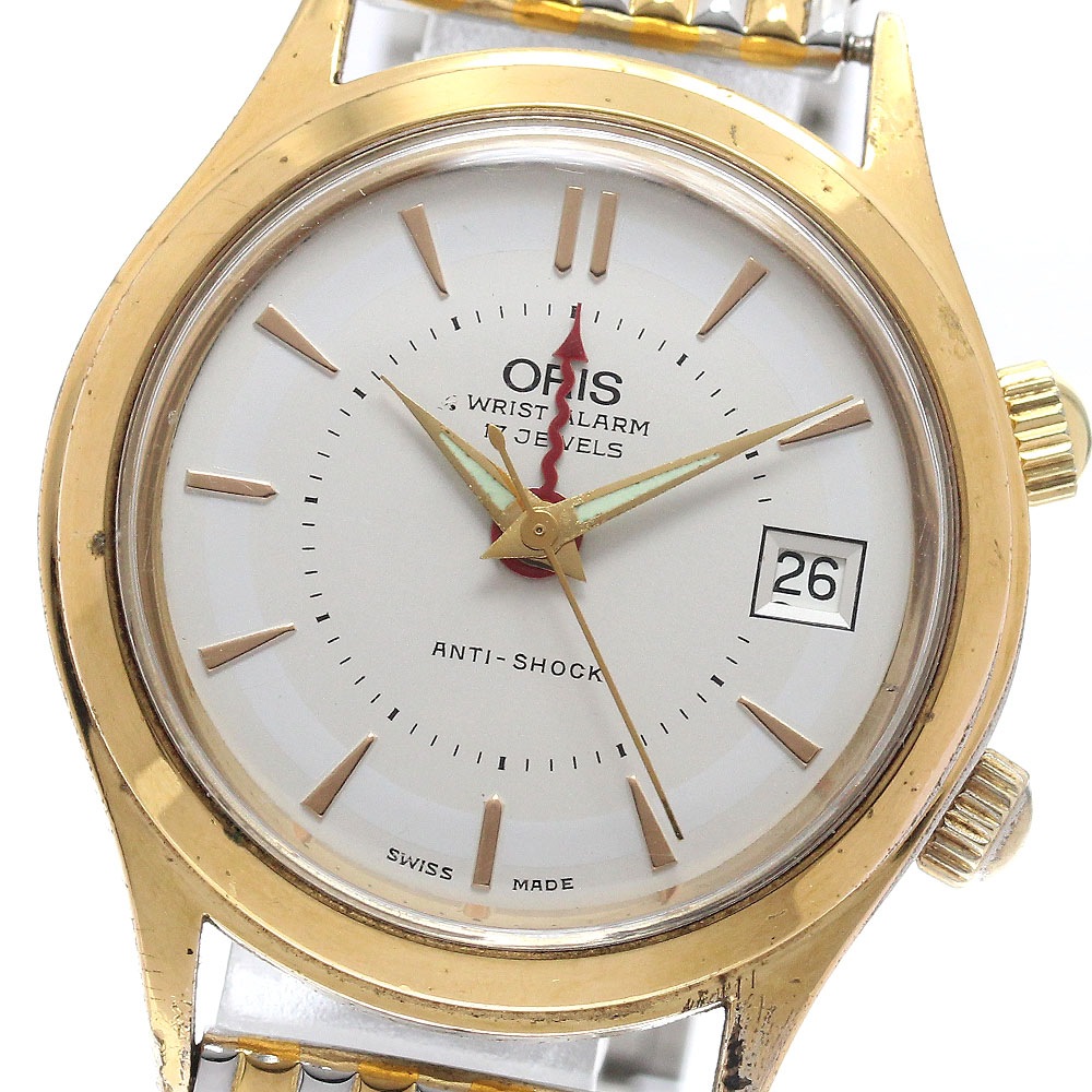 オリス ORIS 420-7387 デイト アラーム 手巻き メンズ _942894【中古】