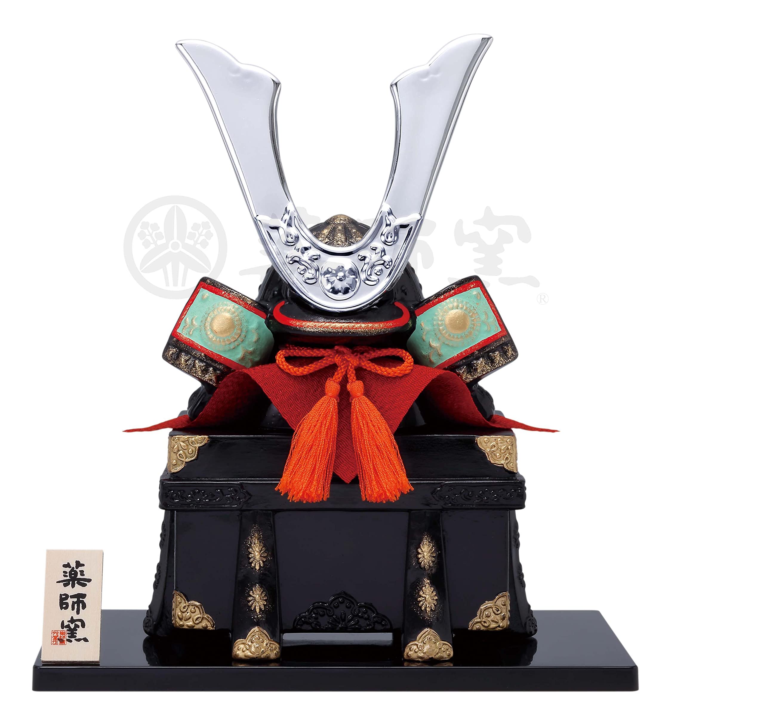 [薬師窯] 五月人形 日本製 端午の節句 ミニ コンパクト 手のひらサイズ 陶器 錦彩 出世 兜(銀耀・唐櫃付)