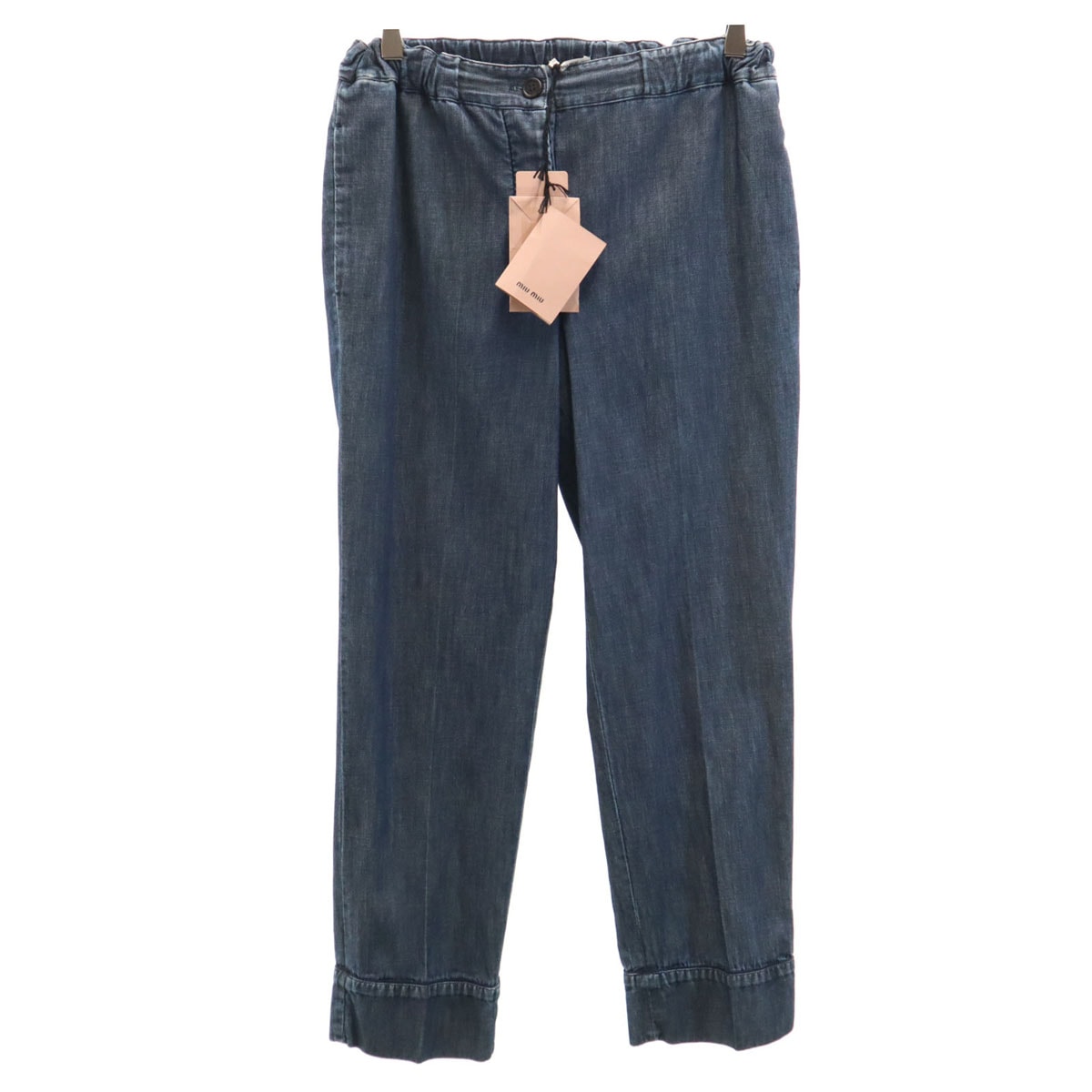 イタリア製 デニムライク イージー アンクルパンツ 38 ネイビー レディース 古着