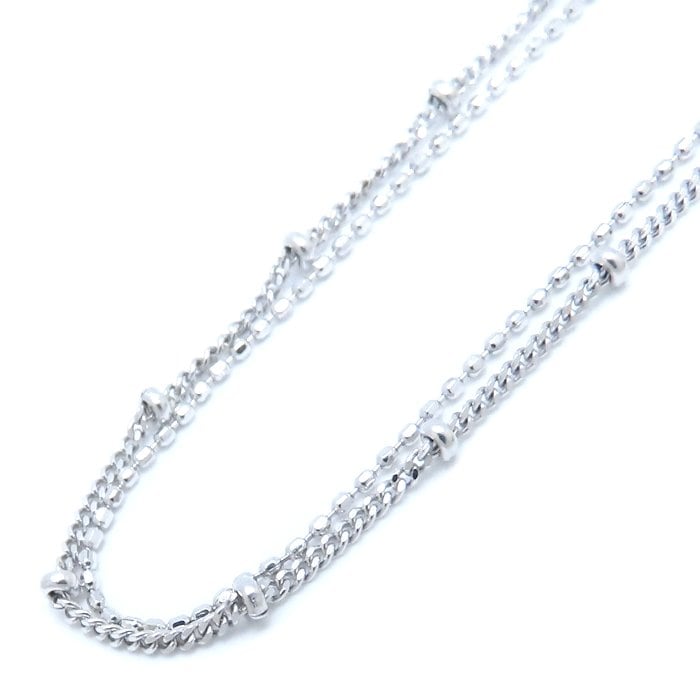 デザイン 2連 チェーン ネックレス 45cm 3.4グラム K14WG ホワイトゴールド レディース/76220【中古】