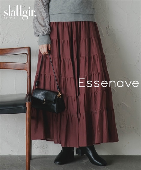 ロングスカート 高身長　綿100％ティアードフレアマキシスカート トールサイズ Essenave