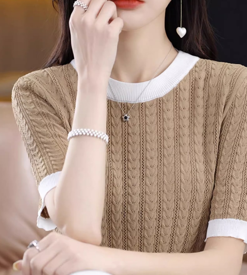 トップス デート モテアイテム ニットソー 半袖 Uネック ウール コットン 大人可愛い きれいめ 上品 おしゃれ かっこいい 大人可愛い ラブリー キュート ガーリー クール モード系 セクシー