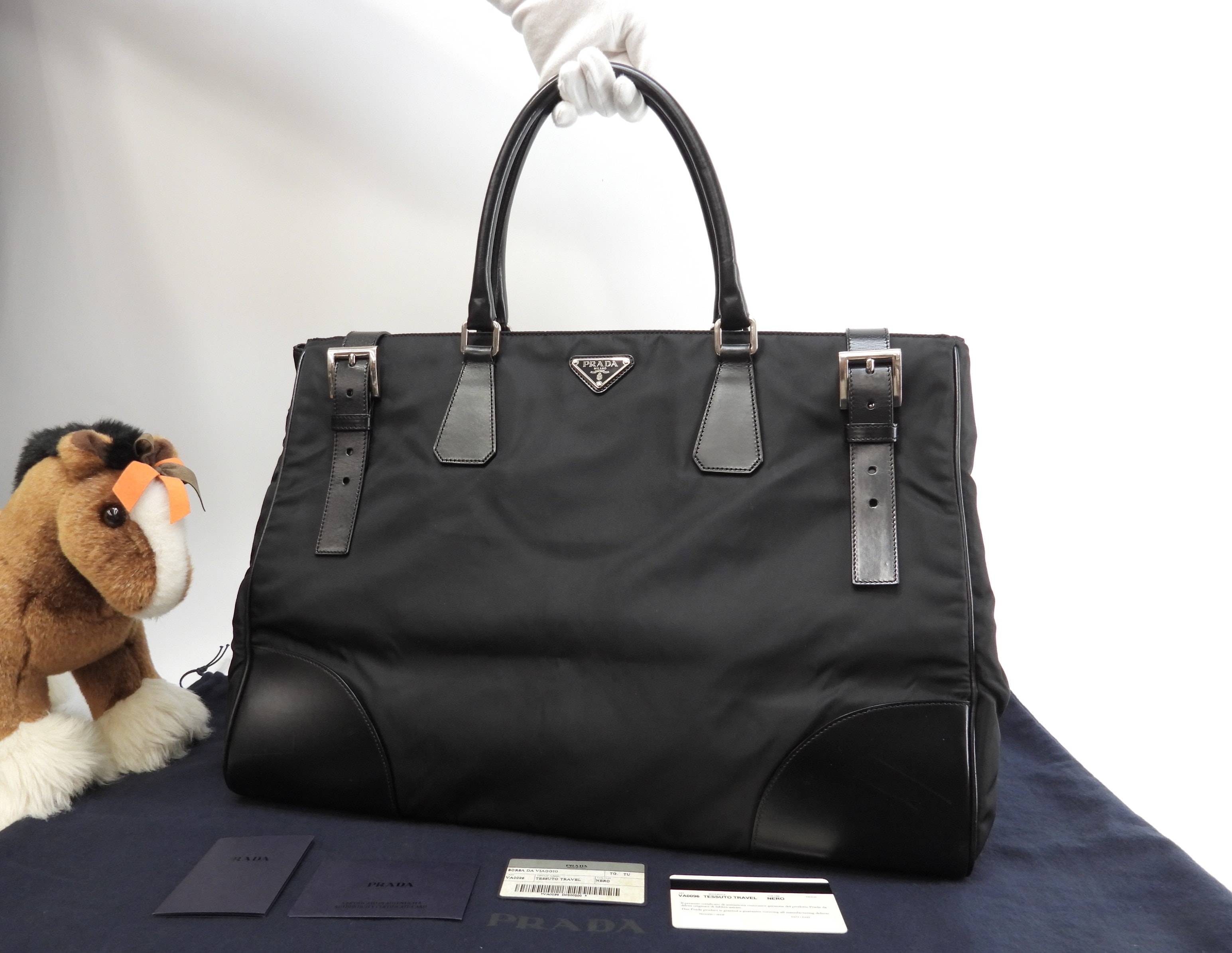 トートバッグ大 メンズ レザー/ナイロン黒 ハンドバッグ 美品@ 7