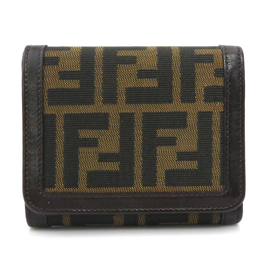 フェンディ FENDI 三つ折り財布 ズッカ キャンバス/レザー ブラウン レディース e60560g
